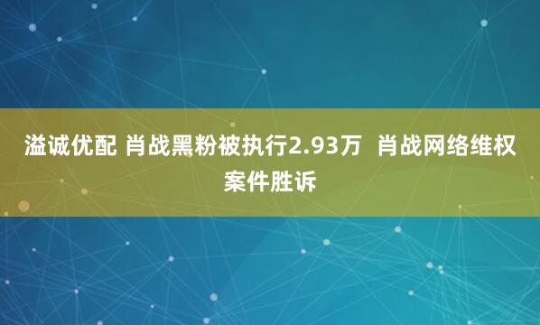 溢诚优配 肖战黑粉被执行2.93万  肖战网络维权案件胜诉