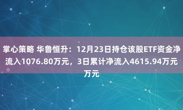掌心策略 华鲁恒升:12月23日持仓该股ETF资金净流入1076.80万元,3日累计净流入4615.94万元
