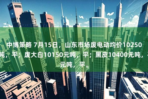中博策略 7月15日，山东市场废电动均价10250元吨，平；废大白10150元吨，平；黑皮10400元吨，平。